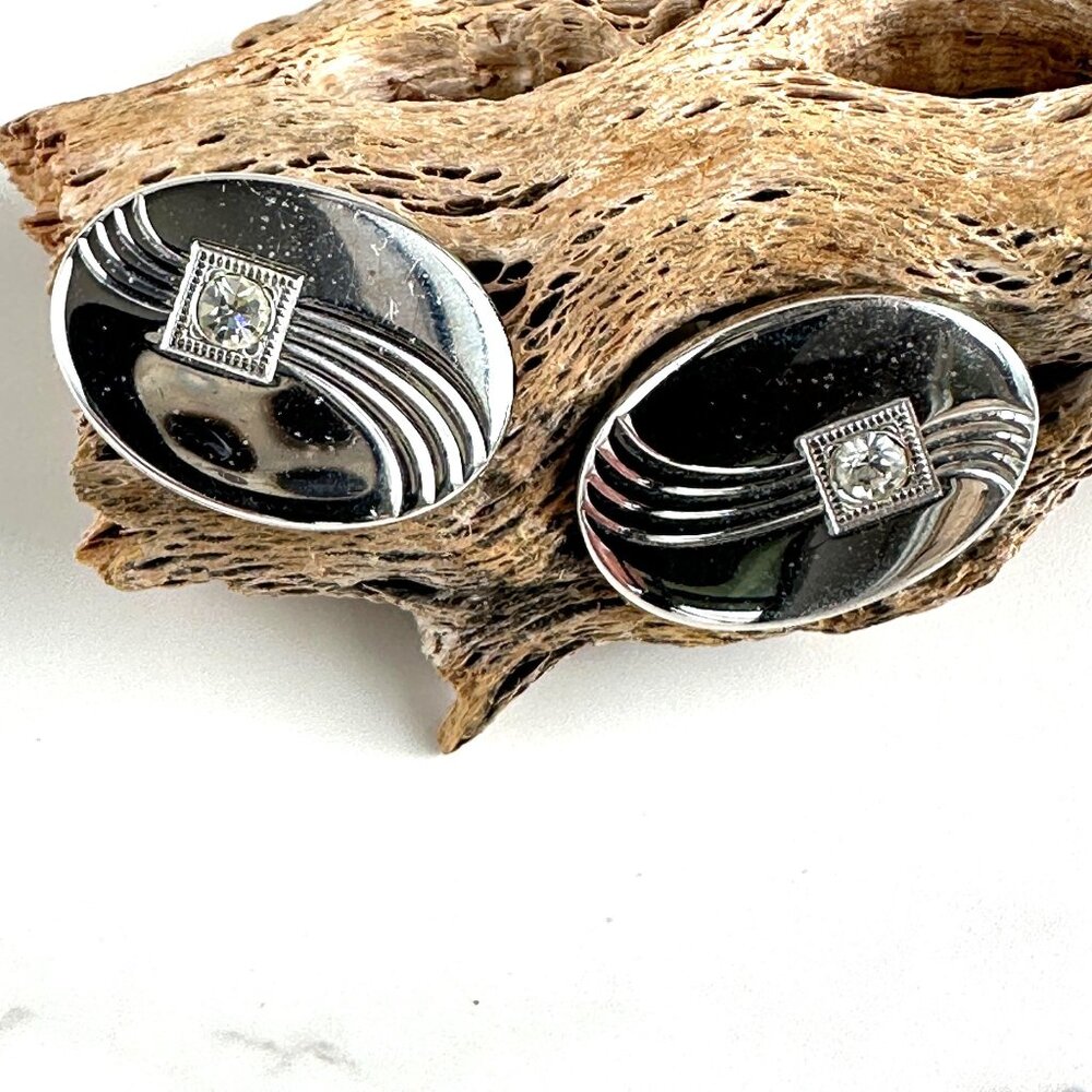 Anson Silver Cufflinks with Rhinestone